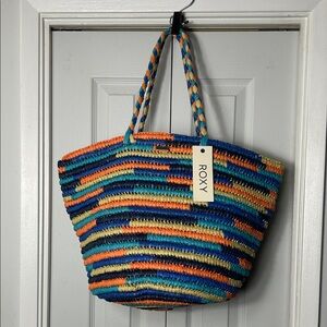 {BNWT} Roxy Vibrant Striped  (straw) Tote Bag.